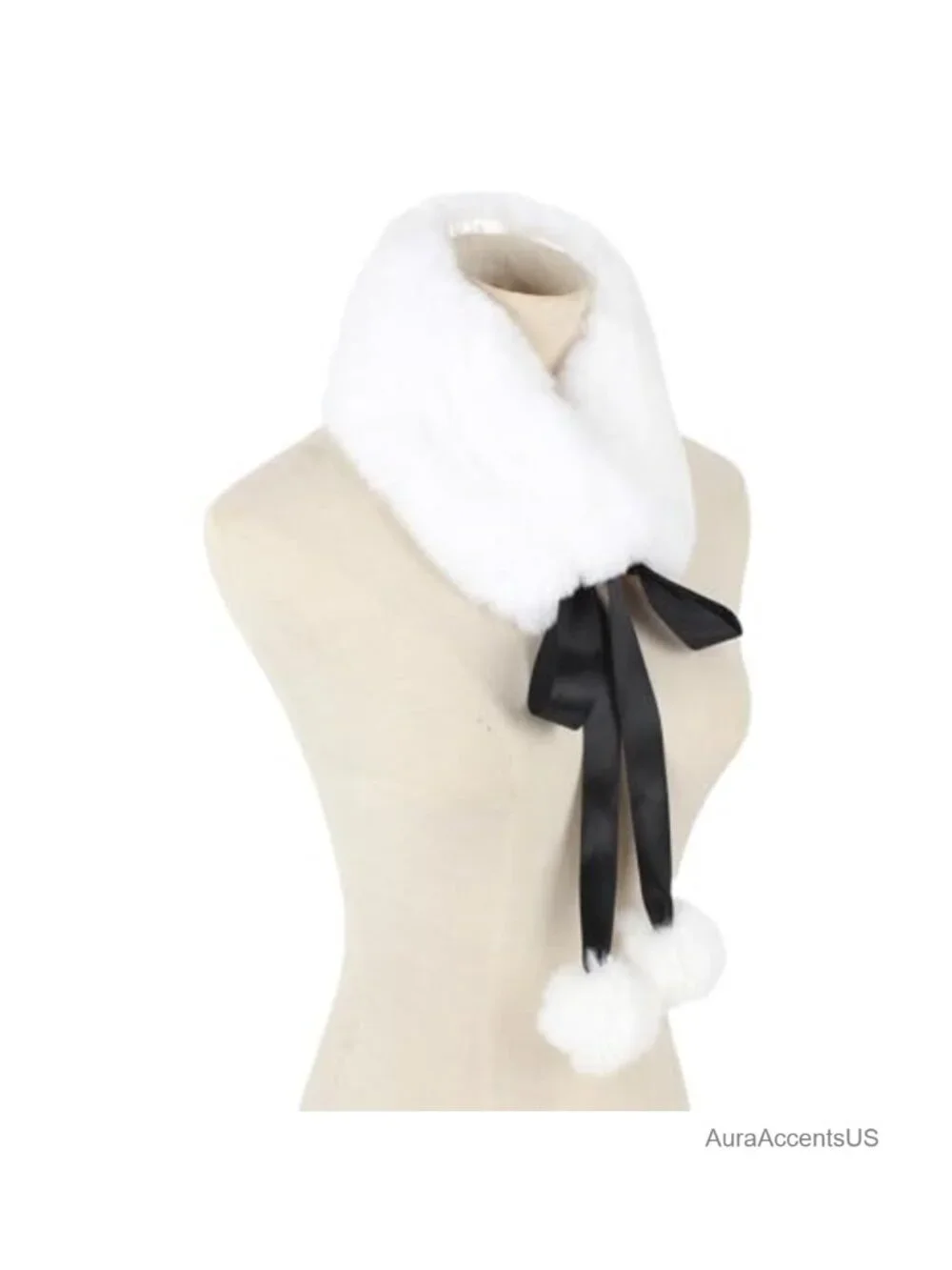 Women's Winter Faux Fur Scarf Self Tie Neck Warmer with Pom Pom